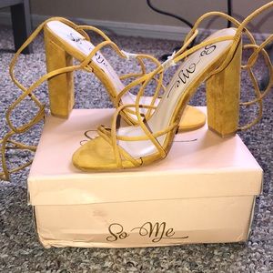 Yellow Suede FashionNova Heels, size 7 1/2